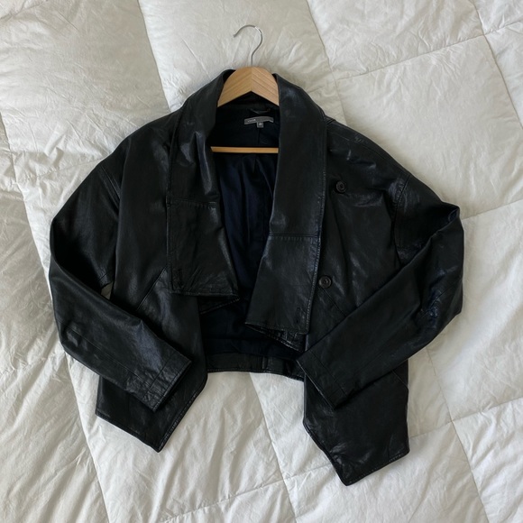 Vince Jackets & Blazers - Vince Black Drape Collar Leather Jacket XS